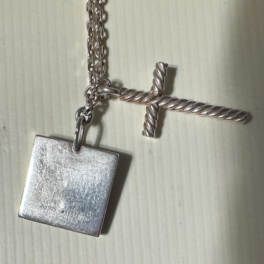 Gucci Necklace Trademark Pendant Square Cross Silver Link Chain Sterling - Picture 4 of 6